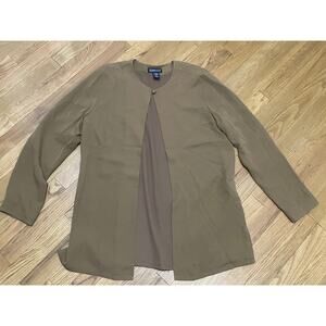 Lands' End Tan Beige Sand‎ 100% Silk Top Button Long Sleeve Cardigan Women's 12